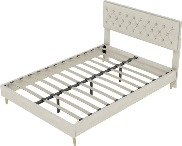 okwish Polsterbett mit Kopfteil in Beige für dein Schlafzimmer, B/T: 140 x 200 cm - Bild 1
