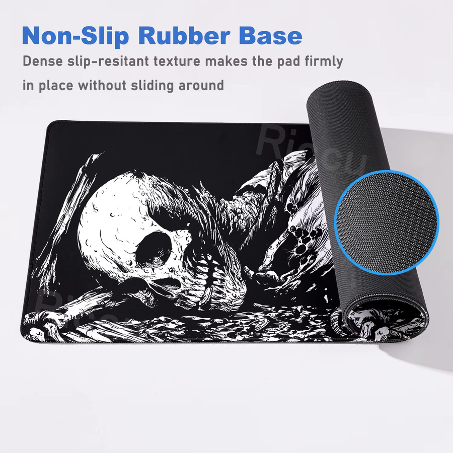 Riccu Gaming Mauspad XXL mit Totenkopf Design in Schwarz Weiß, Anti-Rutsch Mousepad für Schreibtisch und Laptop - Bild 2