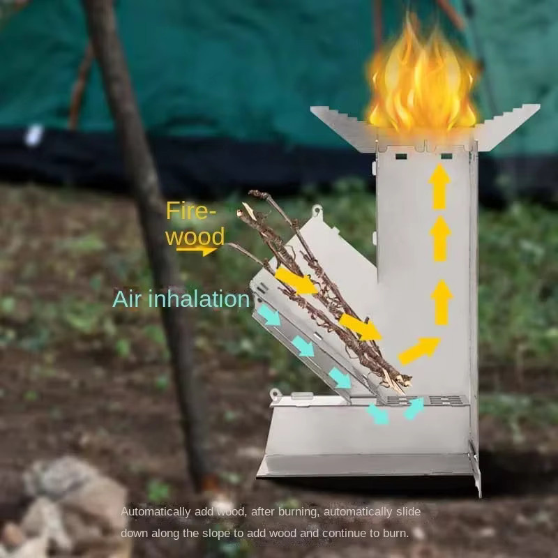 Faltbarer Camping Holzofen aus Edelstahl in Silber für Picknick, Wandern und Angeln - Bild 4