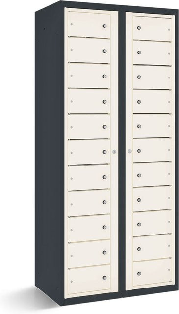 rotstahl Fächerschrank mit 22 Fächern und Zentraltüren, Korpus Anthrazitgrau und Türen Weiß, B/T/H: 80 x 50 x 180 cm - Bild 1