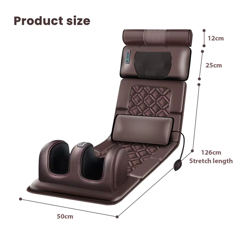 Seeiswork Elektrisch beheizte Ganzkörper-Massagematte in Braun mit Airbag-Rückenmassage und Vibrationsmassagekissen für Schulter, Nacken und Taille - Bild 3