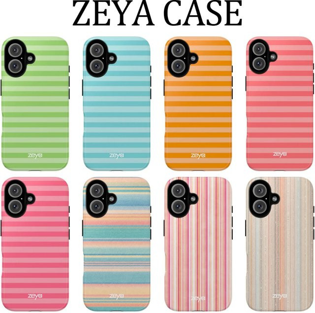 Pastellfarbene Streifen Y2K Handyhülle für Apple iPhone 11 bis 17 Pro Max Plus, Doppelschichtige Rückabdeckung, Multicolour - Bild 1