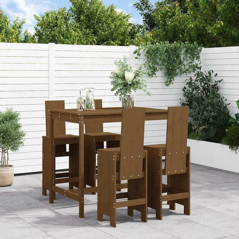Vidaxl Garten-Bartisch-Möbelset aus Kiefer Holz, 5-teilig, Honigbraun - Bild 1