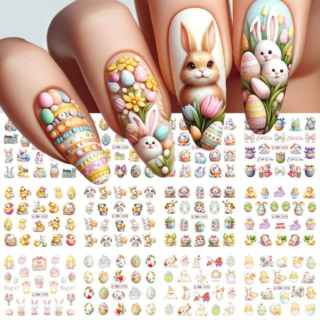 Full Beauty Nagelsticker, Blumen, Kaninchen, Ostereier, Wasserabziehbilder - Bild 1