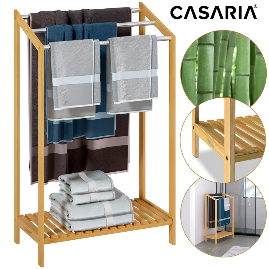 Casaria Handtuchhalter aus Bambus mit Edelstahlstangen in Braun, modern und lackiert, B/T/H: 85 x 51 x 31 cm - Bild 2
