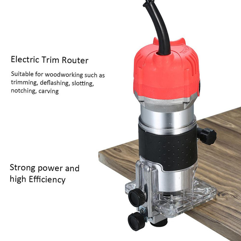 Aimo Kantenfräse mit 800 W und 30000 U/min, elektrischer Trimmer für Holz und Laminat mit transparenter Basis und Kantenführung, Rot - Bild 6