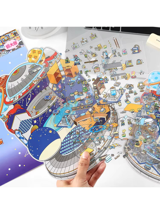 My House Kawaii Landschaftsaufkleber Set aus PET 2.5D für Scrapbook, Journal und Planer, 4 Blatt, Mehrfarbig - Bild 4