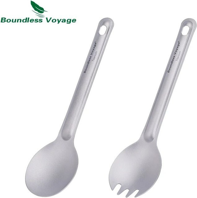 Boundless Voyage Titan Spork Set aus Metall, wiederverwendbares Camping Besteck in Silber Matt - Bild 1