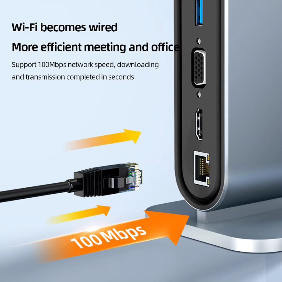 Kebidumei 12-in-1 Vertikale USB-C Dockingstation in Grau mit HDMI 4K, LAN, USB 3.0 und PD 100W für Laptop und MacBook - Bild 3
