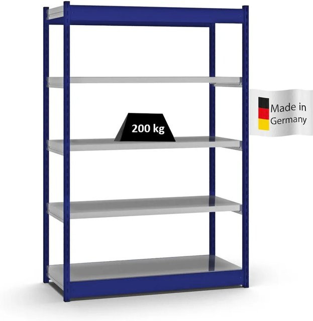 PROREGAL Fachbodenregal Stecksystem mit Vierkant-Profil, 5 Ebenen, Einseitige Bauart, Enzianblau, H x B x T: 200 x 132,5 x 50 cm - Bild 1