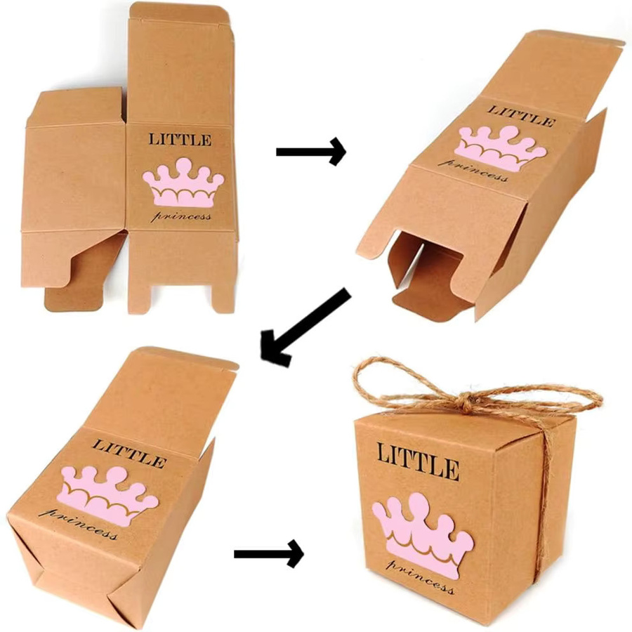 25 Stück kleine Prinzessin und Prinz Geschenkkartons aus braunem Kraftpapier für Babypartys und Süßigkeiten-Tüten - Bild 2