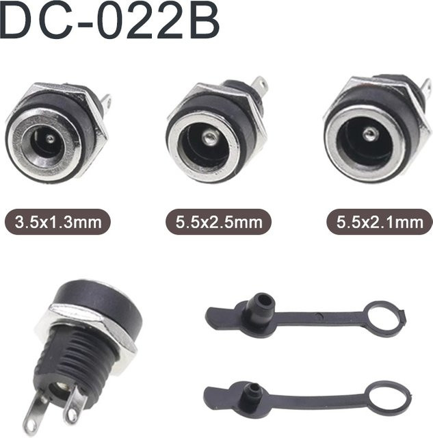DC022B DC Power Jack Versorgung Buchse, Weiblicher Panel Mount Stecker 3,5x1,3mm, Adapter für 5,5x2,1mm und 5,5x2,5mm, 2 Pin, Schwarz - Bild 1