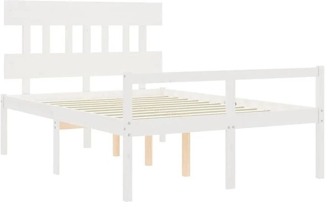 vidaXL Seniorenbett aus massivem Kiefernholz mit Kopfteil in Weiß, B/T/H: 120 x 200 cm - Bild 1
