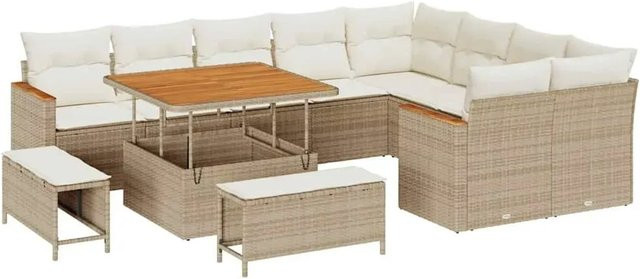 vidaXL Garten-Sofa-Set aus Polyrattan und Stahl, 12-teiliges Set in Beige mit Kissen und modernem Design - Bild 1