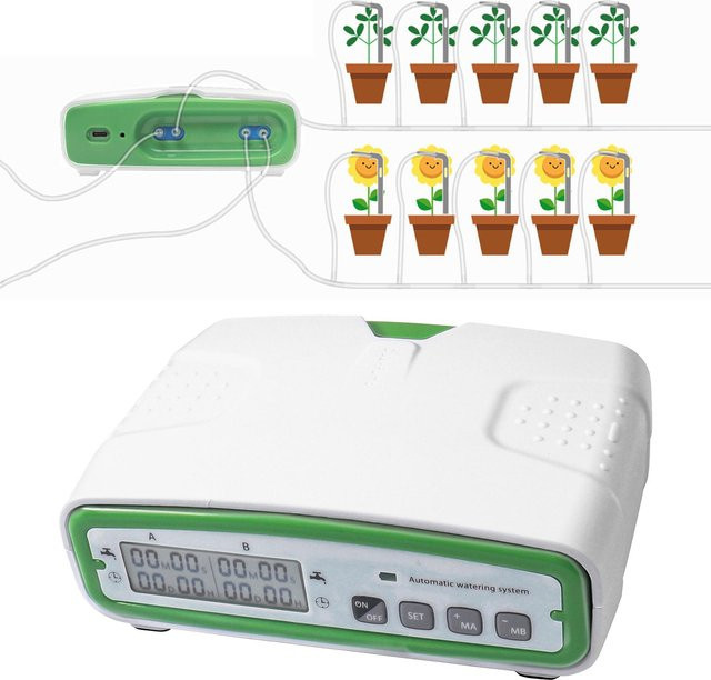 TOMTOP JMS Automatisches Doppelpumpen-Bewässerungssystem für 20 Topfpflanzen mit LCD-Display und 30-Tage-Programmierung, Weiß - Bild 1