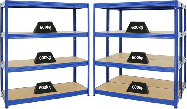 3er Set PROREGAL Schwerlastregal Dino, Blau, H x B x T: 180 x 160 x 60 cm, Fachlast 600 kg mit verstellbaren MDF-Holzböden - Bild 1