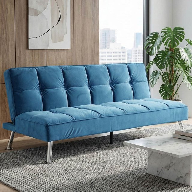 MCW Klappsofa K21 Schlafsofa mit Schlaffunktion aus Samt in Blau - Bild 2