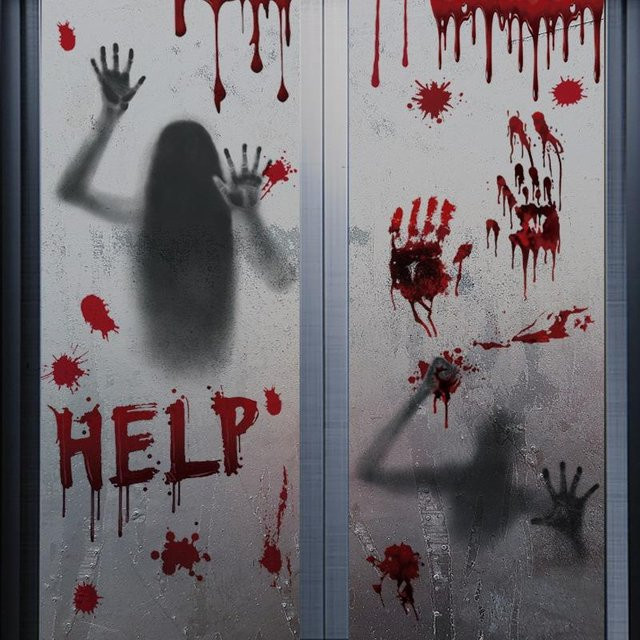 Binchi Halloween Fenster Aufkleber mit Geistern und Blutigen Handabdrücken, Weiß, B: 180 cm, H: 100 cm, T: 40 cm - Bild 1