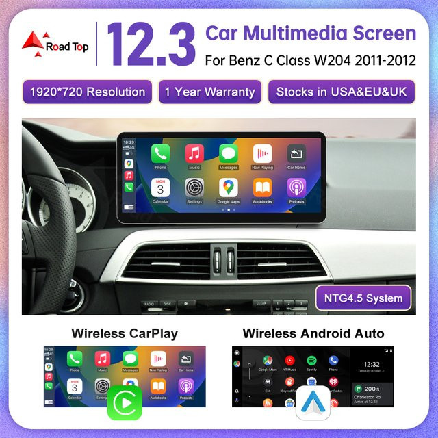 Road Top Linux Multimedia-Touchscreen für Mercedes Benz C-Klasse W204 S204 2011-2012 NTG4.5 mit kabellosem CarPlay und Android Auto in Schwarz - Bild 1