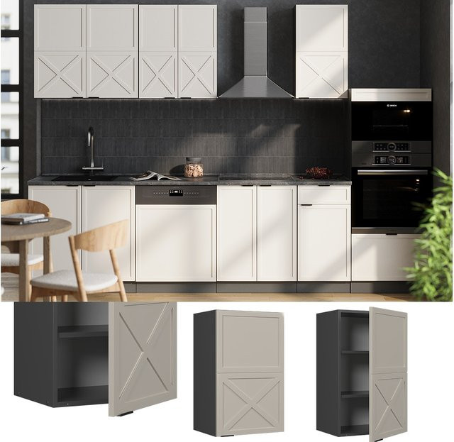 Vicco Hängeschrank Fame-Line Küchenschrank in Anthrazit Grau-Beige mit Soft-Closing-Scharnieren und Regalböden - Bild 1