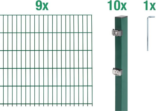 Metallzaun Doppelstabmatte Grund-Set aus Stahl, grün beschichtet, B: 9 m, H: 1,2 m, T: 0,5 m - Bild 1
