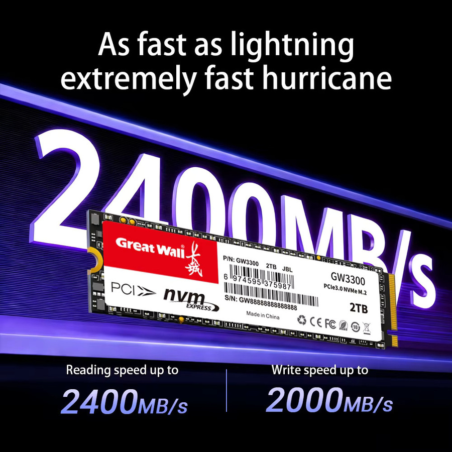 Great Wall M.2 NVMe SSD PCIe 3.0 Interne Festplatte für Laptop und Desktop, Schwarz - Bild 3