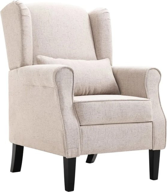 vidaXL Sessel Beige aus Stoff mit Holzgestell in Eichenoptik - Bild 1