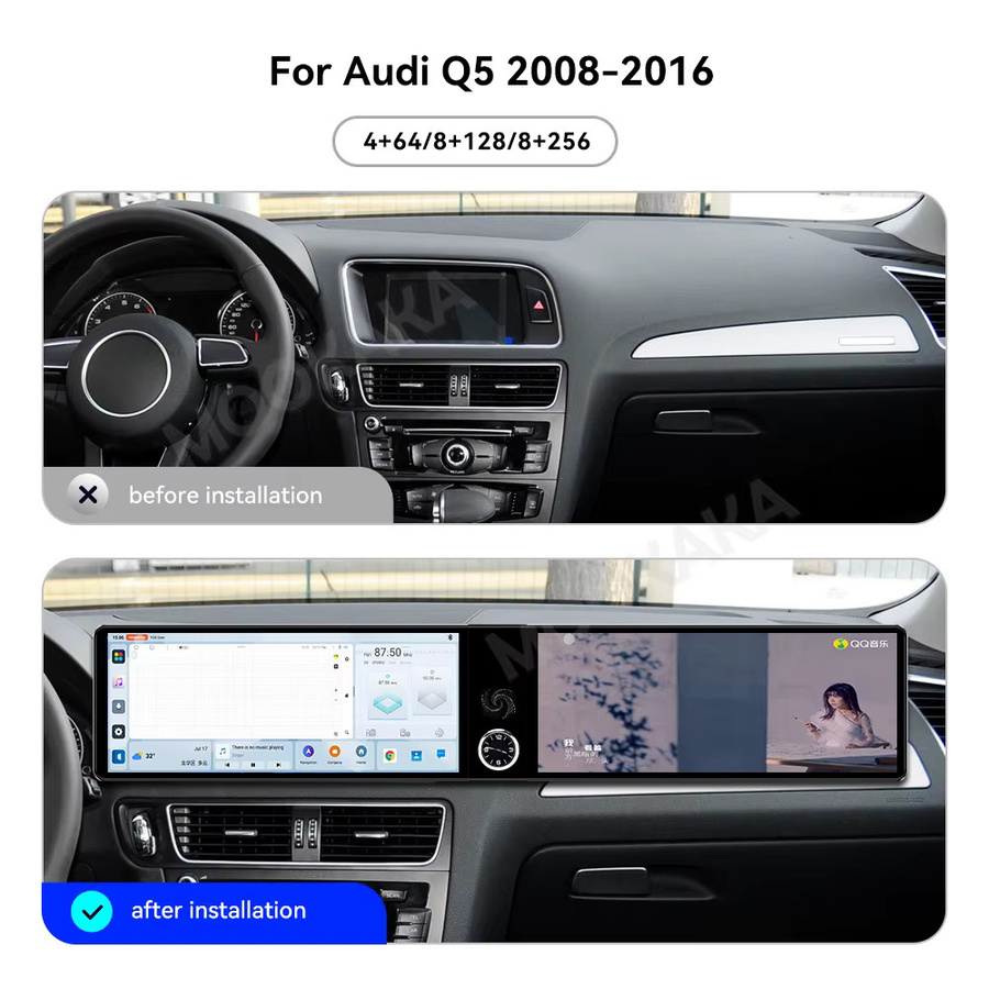 Aotsr Multimedia Autoradio mit Dual Screen für Audi Q5 2008-2016, Android Auto und CarPlay, GPS Navigation, DSP Steuergerät, Schwarz, 24,6 Zoll - Bild 2