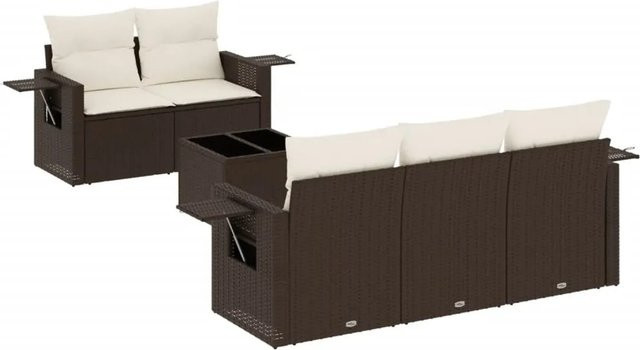 vidaXL 6-teilige Garten-Sofagarnitur aus braunem Poly-Rattan mit Kissen aus Polyester und pulverbeschichtetem Stahl - Bild 1