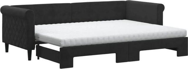 vidaXL Tagesbett ausziehbar mit Matratze in Schwarz aus Samt, B/T/H: 80 x 200 cm - Bild 1