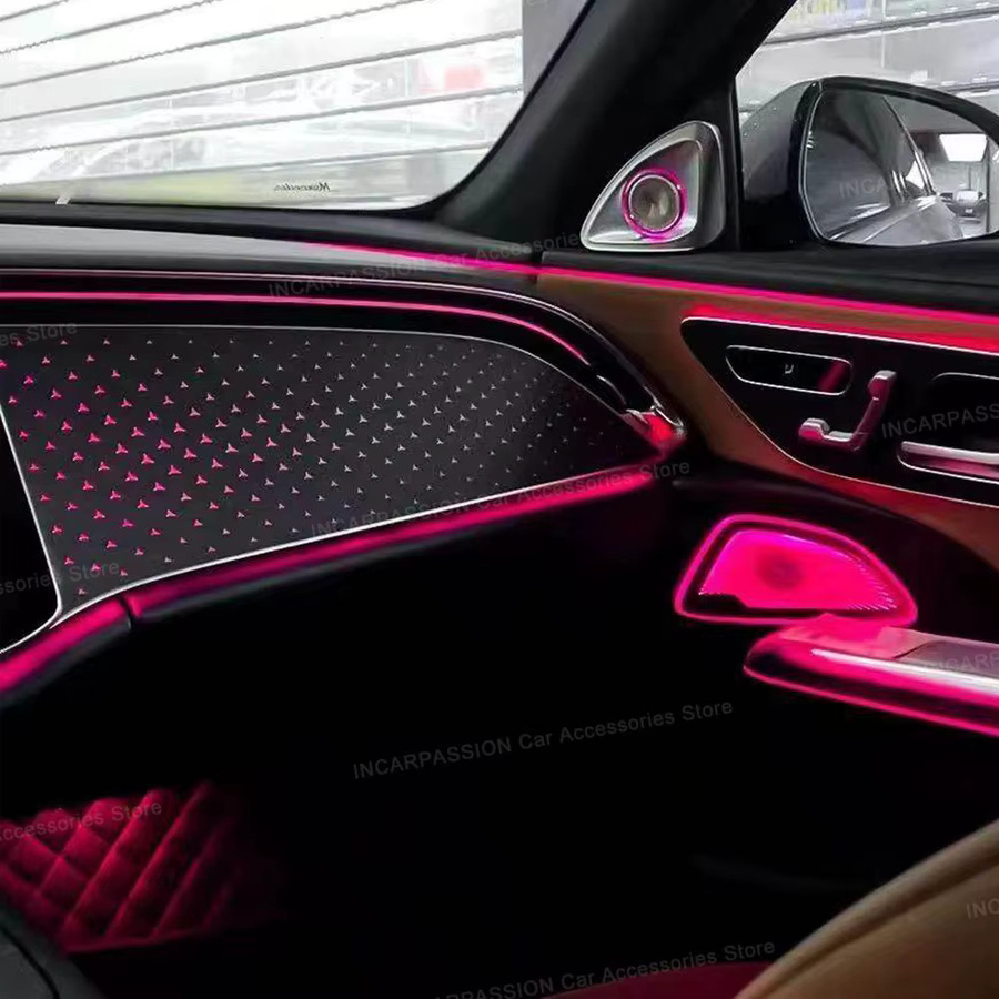 Ambientebeleuchtung für Mercedes E-Klasse W214 mit beleuchtetem Armaturenbrett, 4D-Rotations-Hochtönern und 4-türigen LED-Lautsprecherabdeckungen - Bild 4