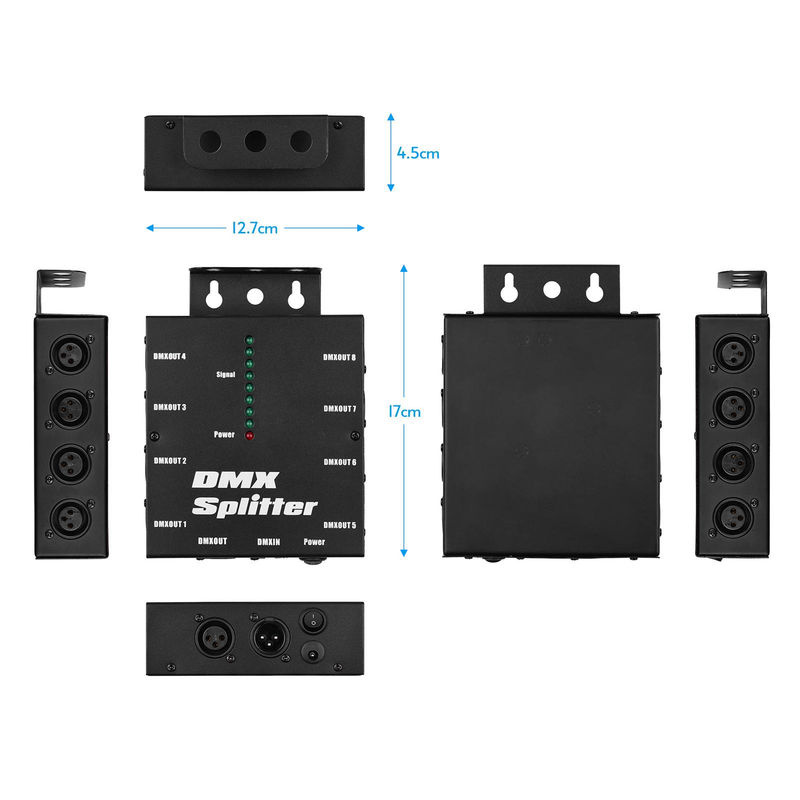Andoer DMX512 Optischer Signalverstärker und Splitter mit 1 Eingang und 8 unabhängigen Ausgängen, EU-Stecker, Schwarz - Bild 10