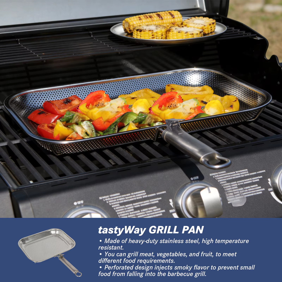 tastyWay Quadratische perforierte Grillplatte aus Edelstahl in Silber, Grillkorb und Grillpfanne - Bild 2