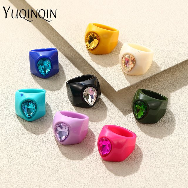 YUQINQIN Ringe Set, Acryl, Kristall, Bunt, Damen, Vintage - Bild 1