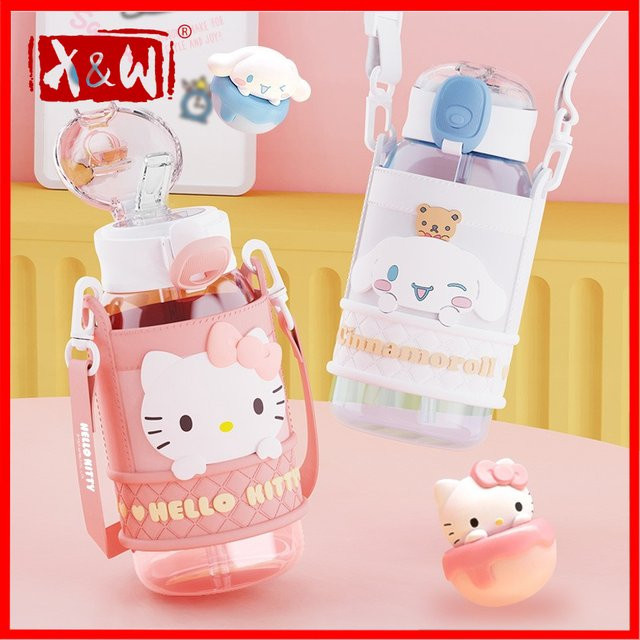 X&W Sanrio Trinkbecher aus Tritan mit isoliertem Deckel, Wasserflasche für Kinder, Kuromi und Hello Kitty, 720 ml - Bild 1