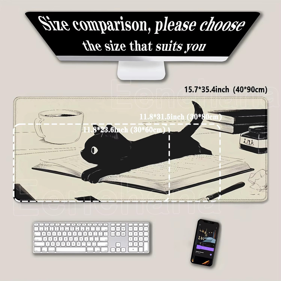 Riccu Anime-Mauspad mit schwarzer Katze in XXL, rutschfeste Schreibtischunterlage aus Gummi mit HD-Druck für Gaming und PC, schwarz/mehrfarbig - Bild 3