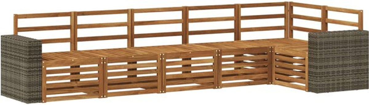 vidaXL Ecksofa Set 6-teilig aus Massivholz Akazie in Natur Braun, modern und minimalistisch, wendbar - Bild 1
