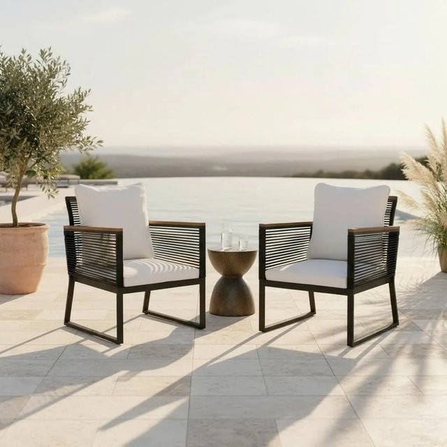 Bessagi Garden Gartensessel-Set Toni 2er Set in Creme mit Metall und Textil für Garten, Balkon und Terrasse - Bild 1