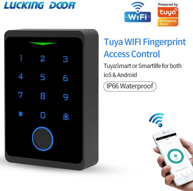 LUCKING DOOR Intelligentes WLAN-Fingerabdruck-Türschloss mit Tastatur und Tuya App Unterstützung, Wasserdichter RFID-Kartenleser mit Wiegand Zugangskontrolle - Bild 1