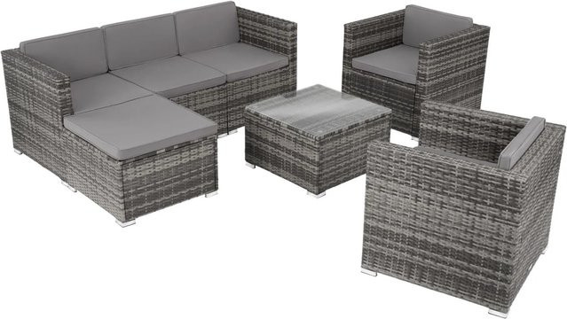 tectake Lignano Polyrattan Lounge in L-Form für 5 bis 6 Personen, Grau, B/T/H: 179 x 150 x 65 cm - Bild 2