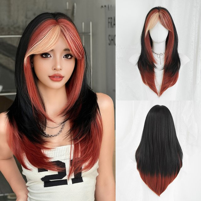 7JHH WIGS Perücke, schwarz-kupfer Ombre, synthetisch, Damen - Bild 1