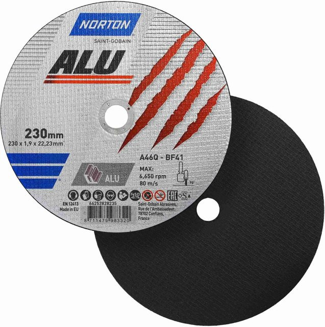 Norton Trennscheibe A 46 Q ALU für Metall, Durchmesser: 230 mm, Dicke: 1,9 mm, Bohrung: 22,23 mm, 10 Stück - Bild 1