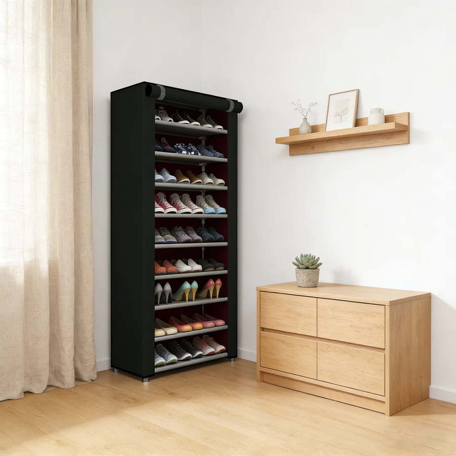 Schwarzes Schuhregal mit staubdichter Rolltür in modernem Design für Flur, Schlafzimmer und Wohnzimmer - Bild 2