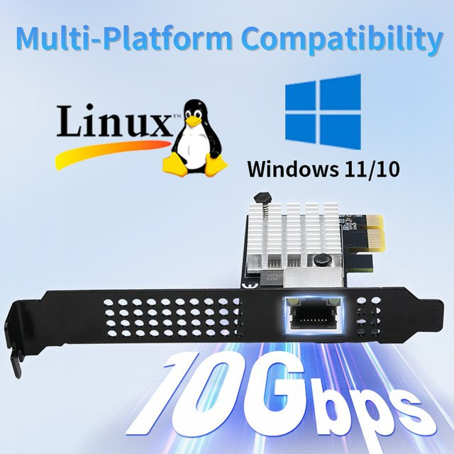 Lekuo 10G Ethernet Netzwerkkarte mit RTL8127 Chip, 1 Port PCIe 4.0 x1, 10 Gbit/s RJ45 LAN-Karte, Schwarz - Bild 1