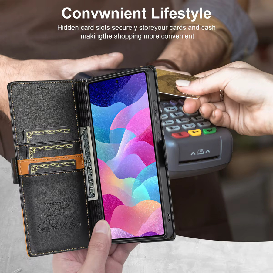 Leder-Brieftasche mit Doppelnaht als Flip-Hülle für Samsung Galaxy S25 Ultra, S24 FE, S23 Plus und weitere Modelle in Schwarz oder Braun - Bild 4