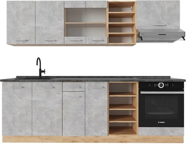 Vicco R-Line Küchenzeile Beton Goldkraft Eiche in Anthrazit, Breite: 240 cm - Bild 1