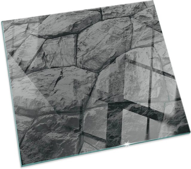 Tulup Glasplatte für Kamin in Grau mit Natursteinmuster, B/B: 50 x 50 cm - Bild 1