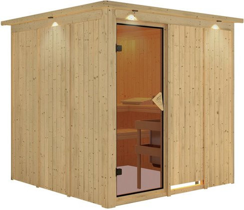Karibu Sauna Valga für 4 Personen aus Fichte in Beige, B/T/H: 210 x 202 x 210 cm - Bild 1