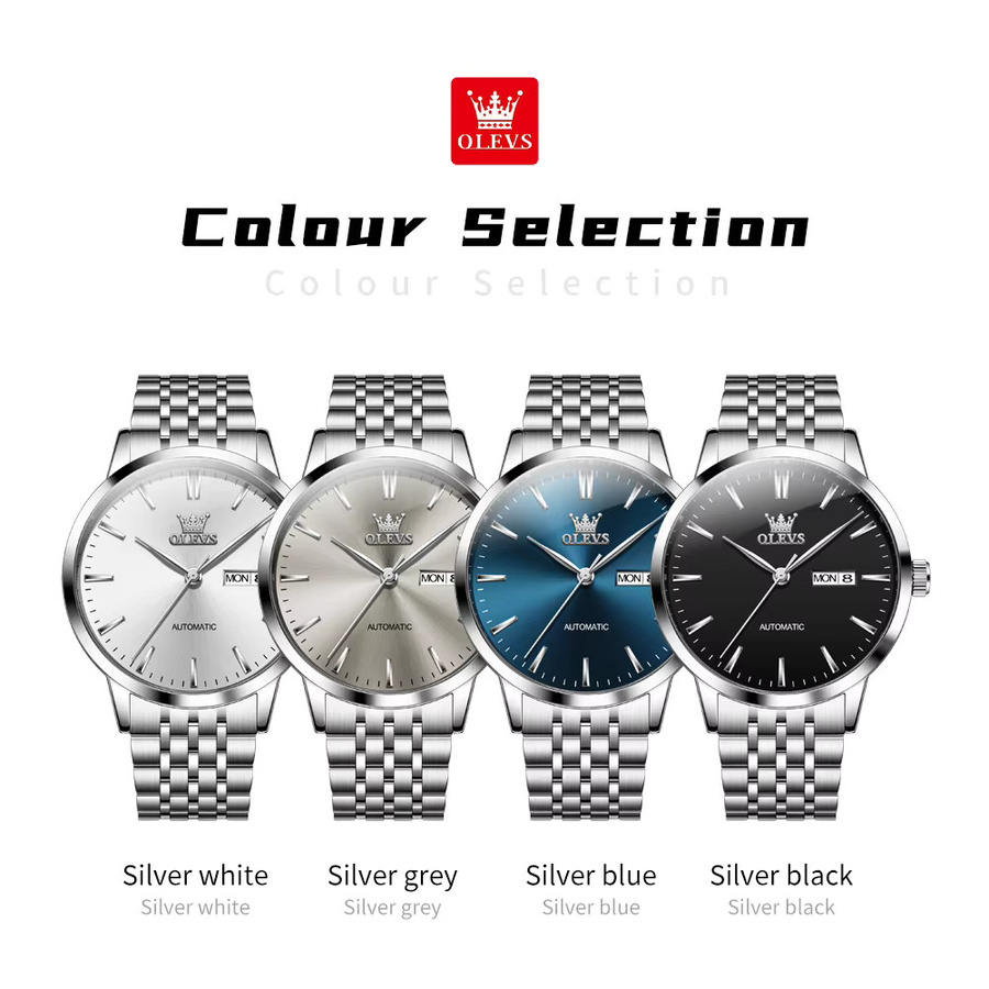 OLEVS Armbanduhr Automatik, Edelstahl, Silber, Dual-Kalender, Herren - Bild 5