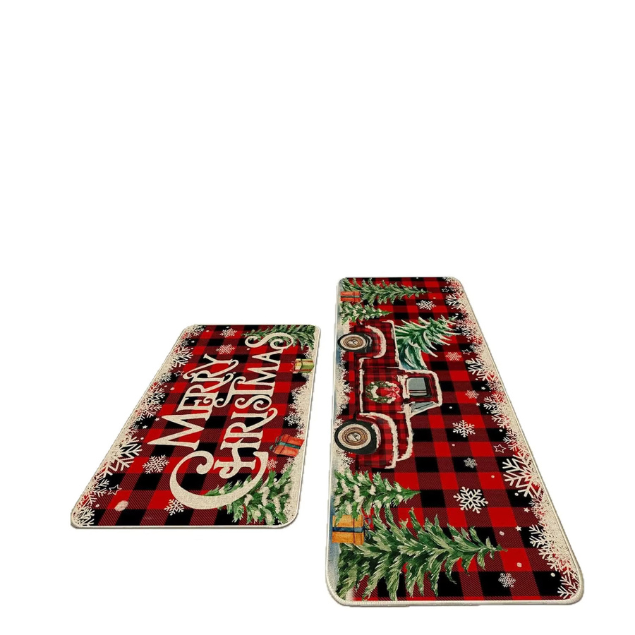 2-teiliges VIKAMA Weihnachtsteppich-Set mit klassischer Illustration, rutschfest und langlebig, Bodenmatten für Küche und Esszimmer - Bild 2
